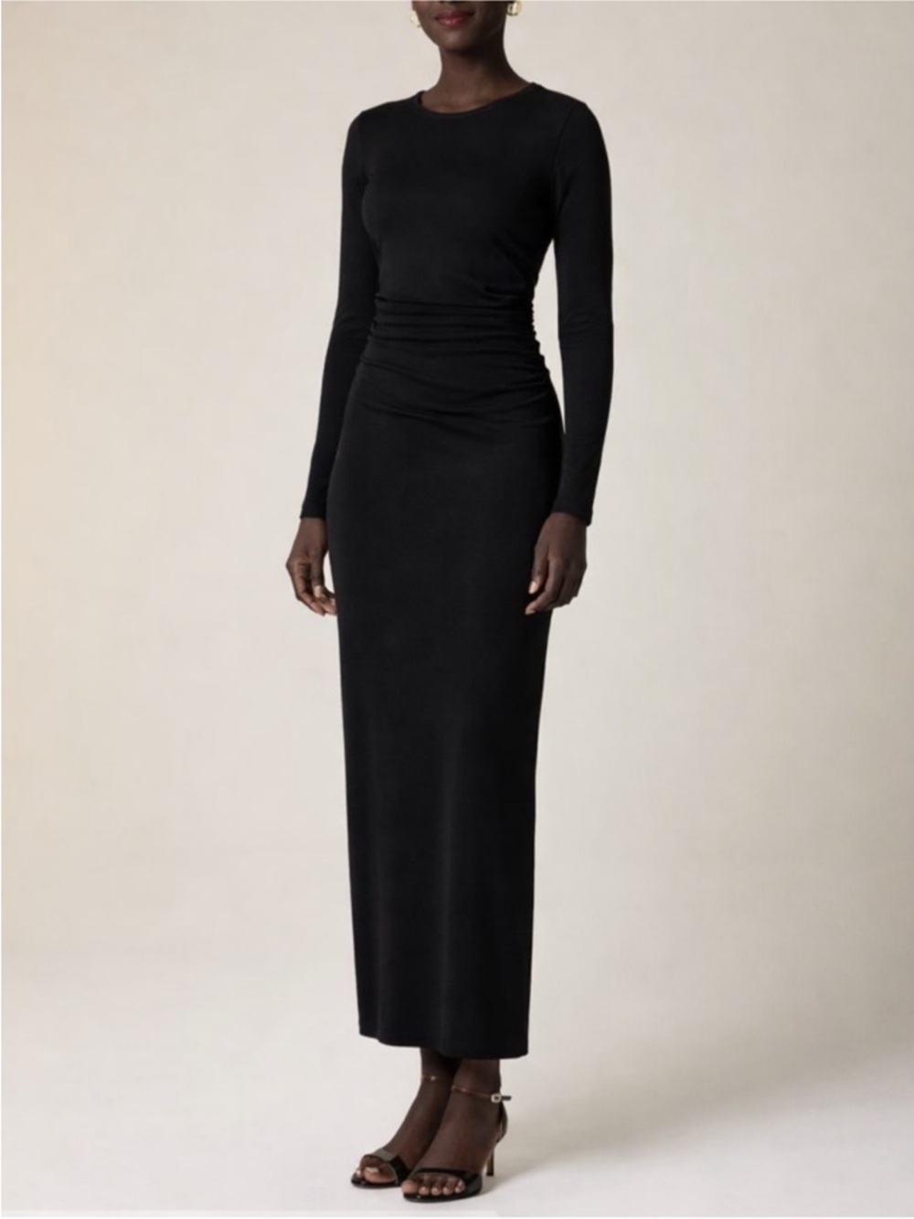 J.Crew women's Long-sleeve Dress in jersey Crepe Side Ruching Black Size M